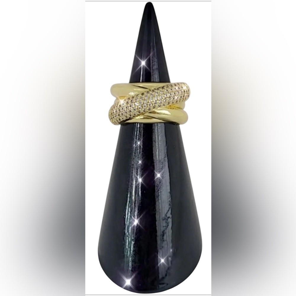 FASHION JEWELRY RING STAINLESS STEEL GOLD COLOR ADJUSTABLE ZIRCONIA SIZE 8